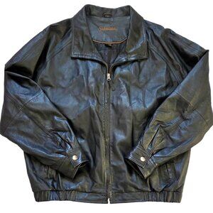 St. John’s Bay Black Leather Bomber Jacket Mens XL Streetwear Moto Inspired